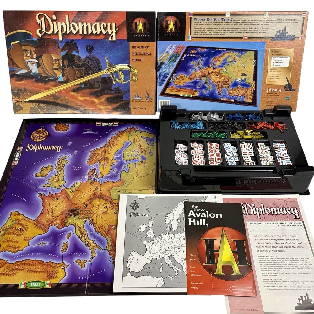 VTG 1999 Diplomacy Board Game Of National Intrigue Avalon Hill Hasbro 41307